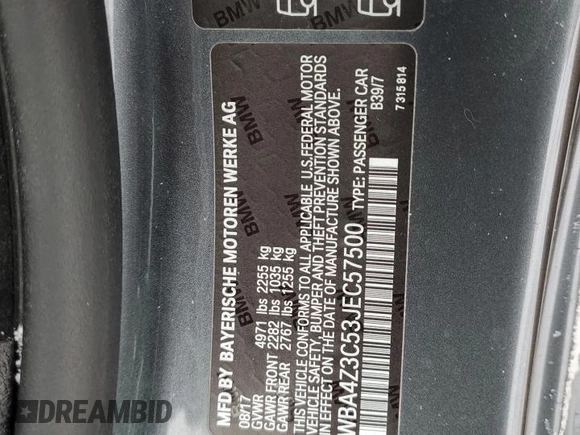 2018 BMW 4 Series 430i xDrive with VIN WBA4Z3C53JEC57500, listed as a Copart auction lot 87028974 with 63,727 mi miles and Salvage Title. Bid and sale history available at DreamBid. Image 12.