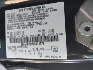 2020 Ford Fusion SE with VIN 3FA6P0HD7LR136178, listed as a IAAI auction lot 41676206 with 56,930 mi miles. Bid and sale history available at carsss.com. Image 9.
