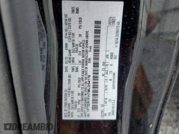 2021 Ford Ranger XL z VIN 1FTER1FH7MLD54178, wystawiony jako Copart lot #60727755 z przebiegiem Nie podano mil oraz Szkoda całkowita • Salvage title. Historia ofert i sprzedaży dostępna na DreamBid. Obrazek 12.