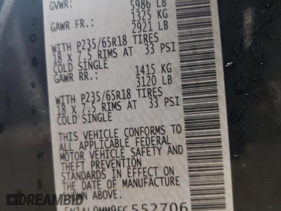 2015 Infiniti QX60 with VIN 5N1AL0MM9FC552706, listed as a Copart auction lot 45138455 with 75,542 mi miles and Salvage Title. Bid and sale history available at carsss.com. Image 12.