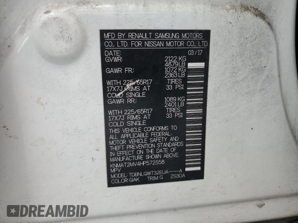 2017 Nissan Rogue SV with VIN KNMAT2MV4HP572558, listed as a Copart auction lot 51246425 with 177,018 mi miles and Salvage Title. Bid and sale history available at carsss.com. Image 15.
