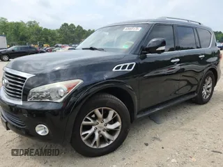 2012 Infiniti QX56 7-passenger with VIN JN8AZ2NE1C9019607, listed as a Copart auction lot 63665175 with 128,644 mi miles and Salvage title. Bid and sale history available at DreamBid. Image 1.