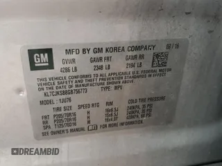 2016 Chevrolet Trax LS with VIN KL7CJKSB8GB756773, listed as a Copart auction lot 49073675 with 60,016 mi miles and Salvage Title. Bid and sale history available at carsss.com. Image 15.