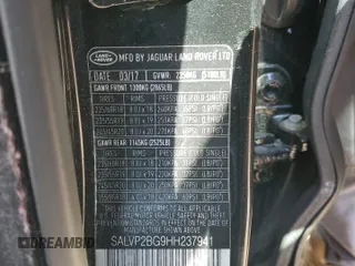 2017 Land Rover Range Rover Evoque SE with VIN SALVP2BG9HH237941, listed as a Copart auction lot 54318615 with 47,450 mi miles and Salvage title. Bid and sale history available at DreamBid. Image 12.