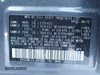 2014 Subaru Outback Limited with VIN 4S4BRDLC2E2225362, listed as a IAAI auction lot 41589075 with 121,591 mi miles and . Bid and sale history available at DreamBid. Image 9.