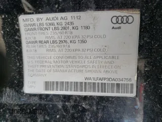 2013 Audi Q5 Premium Plus with VIN WA1LFAFP3DA034756, listed as a Copart auction lot 43770374 with 0 mi miles and Salvage Title. Bid and sale history available at carsss.com. Image 14.