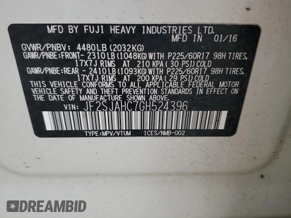 2016 Subaru Forester 2.5i Limited with VIN JF2SJAHC7GH524396, listed as a Copart auction lot 53805455 with 188,910 mi miles and Salvage Title. Bid and sale history available at carsss.com. Image 13.