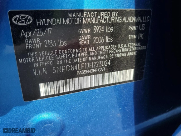2018 Hyundai Elantra Value Edition with VIN 5NPD84LF1JH223024, listed as a Copart auction lot 52021395 with 83,570 mi miles and Salvage Title. Bid and sale history available at carsss.com. Image 12.