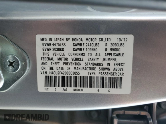2013 Acura TSX with VIN JH4CU2F42DC003055, listed as a Copart auction lot 51117805 with 200,722 mi miles and Salvage title. Bid and sale history available at DreamBid. Image 12.