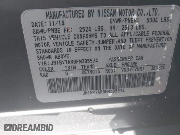 2015 Infiniti Q50 Premium z VIN JN1BV7AR9FM395574, wystawiony jako IAAI lot #40607119 z przebiegiem Nie podano mil oraz . Historia ofert i sprzedaży dostępna na DreamBid. Obrazek 9.