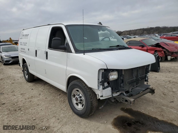 2017 GMC Savana Cargo Van with VIN 1GTW7AFF7H1291089, listed as a Copart auction lot 49146145 with 0 mi miles and Salvage Title. Bid and sale history available at carsss.com. Image 4.