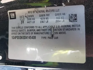 2013 Buick Verano Leather Group with VIN 1G4PS5SK0D4145408, listed as a IAAI auction lot 41902567 with 129,697 mi miles. Bid and sale history available at carsss.com. Image 9.