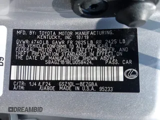 2020 Lexus ES 350 F Sport with VIN 58AGZ1B18LU058424, listed as a IAAI auction lot 42749479 with 65,031 mi miles and . Bid and sale history available at DreamBid. Image 9.