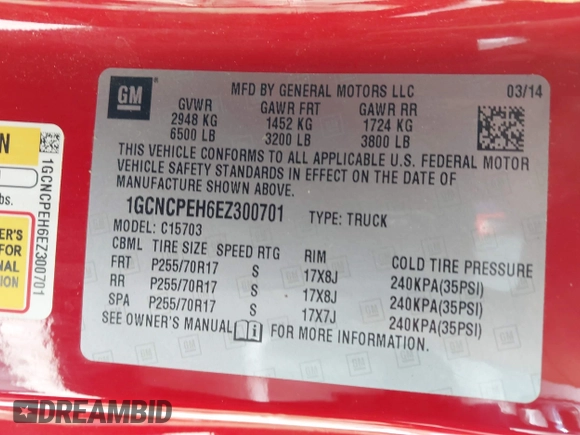 2014 Chevrolet Silverado 1500 Work Truck with VIN 1GCNCPEH6EZ300701, listed as a IAAI auction lot 41824107 with 75,956 mi miles. Bid and sale history available at carsss.com. Image 9.