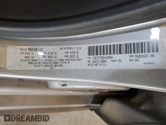 2016 Chrysler 200 Touring z VIN 1C3CCCFB3GN182504, wystawiony jako Copart lot #57454505 z przebiegiem 121 881 mil mil oraz Szkoda całkowita • Salvage title. Historia ofert i sprzedaży dostępna na DreamBid. Obrazek 12.