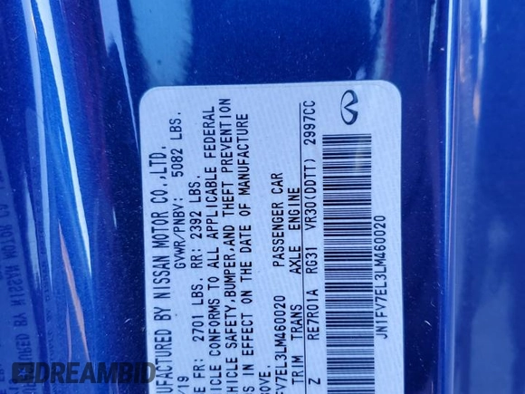 2020 Infiniti Q60 Red Sport 400 with VIN JN1FV7EL3LM460020, listed as a Copart auction lot 76548124 with Not provided miles and Salvage title. Bid and sale history available at DreamBid. Image 18.