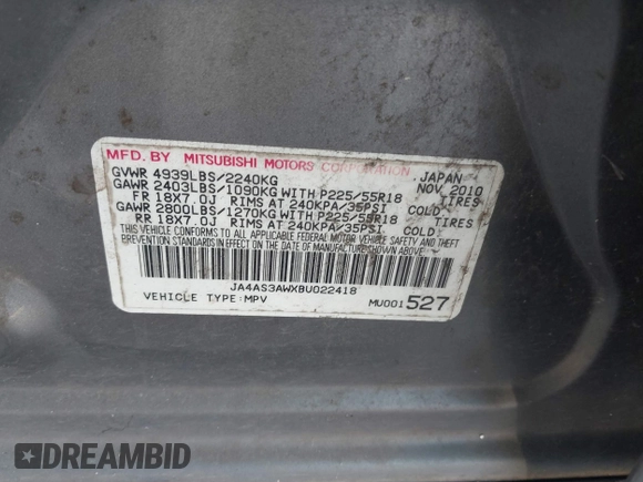 2011 Mitsubishi Outlander SE z VIN JA4AS3AWXBU022418, wystawiony jako IAAI lot #40025021 z przebiegiem 188 695 mil mil oraz . Historia ofert i sprzedaży dostępna na DreamBid. Obrazek 9.