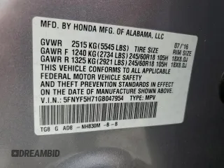 2016 Honda Pilot EX-L with VIN 5FNYF5H71GB047954, listed as a Copart auction lot 44942655 with 146,647 mi miles and Salvage Title. Bid and sale history available at DreamBid. Image 13.