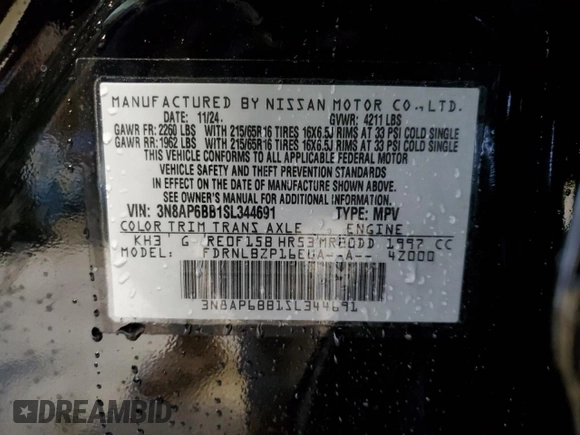 2025 Nissan Kicks S with VIN 3N8AP6BB1SL344691, listed as a Copart auction lot 52616745 with 1,244 mi miles and Salvage Title. Bid and sale history available at carsss.com. Image 13.