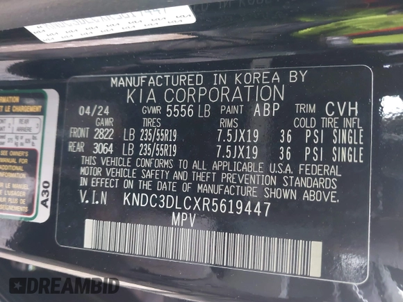 2024 Kia EV6 Light Long Range z VIN KNDC3DLCXR5619447, wystawiony jako IAAI lot #41514020 z przebiegiem 576 mil mil oraz . Historia ofert i sprzedaży dostępna na DreamBid. Obrazek 9.