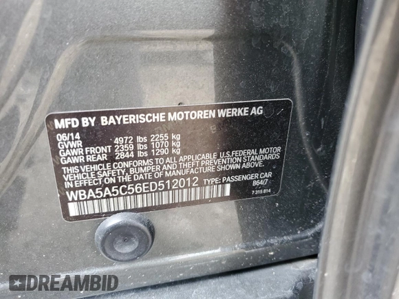 2014 BMW 5 Series 528i z VIN WBA5A5C56ED512012, wystawiony jako Copart lot #54426355 z przebiegiem 101 531 mil mil oraz Szkoda całkowita • Salvage title. Historia ofert i sprzedaży dostępna na DreamBid. Obrazek 13.