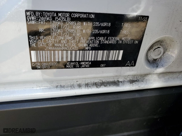 2024 Toyota bZ4X XLE with VIN JTMAAAAA4RA030432, listed as a Copart auction lot 66617064 with 15,180 mi miles and Salvage Title. Bid and sale history available at carsss.com. Image 13.