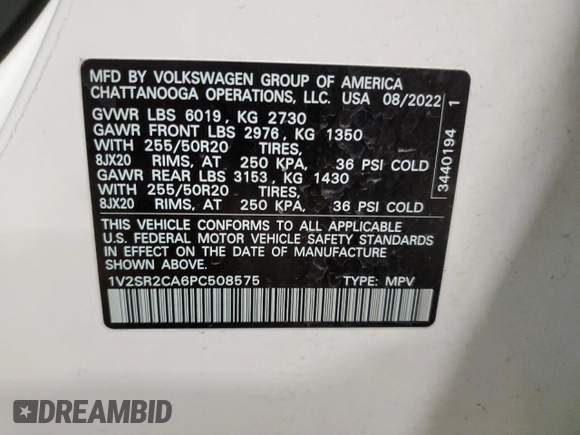 2023 Volkswagen Atlas SEL R-Line Black with VIN 1V2SR2CA6PC508575, listed as a Copart auction lot 48376905 with 35,327 mi miles and Salvage title. Bid and sale history available at DreamBid. Image 14.