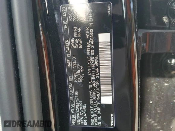 2023 Volvo XC90 Plus with VIN YV4062PN5P1977485, listed as a Copart auction lot 49972685 with 15,162 mi miles and Salvage title. Bid and sale history available at DreamBid. Image 13.