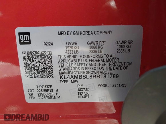 2024 Buick Encore GX Preferred с VIN KL4AMBSL8RB181789, выставлен на аукционе IAAI как лот 42085432 с пробегом 8 004 миль миль и . История ставок и продаж доступна на DreamBid. Изображение 9.