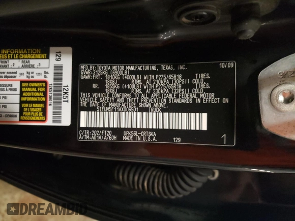 2010 Toyota Tundra 4WD Truck with VIN 5TFUM5F11AX006501, listed as a Copart auction lot 42424145 with 239,553 mi miles and Salvage Title. Bid and sale history available at carsss.com. Image 12.