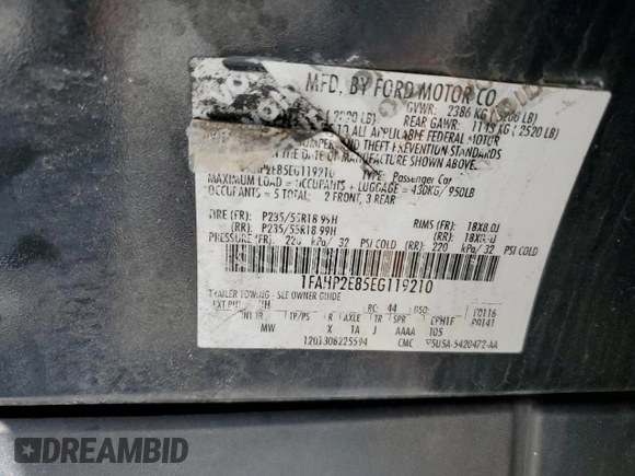 2014 Ford Taurus SEL with VIN 1FAHP2E85EG119210, listed as a Copart auction lot 51581795 with 165,128 mi miles and Salvage Title. Bid and sale history available at DreamBid. Image 15.