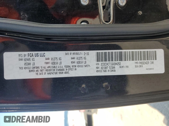 2016 Dodge Charger R/T with VIN 2C3CDXCT1GH204252, listed as a Copart auction lot 61090155 with 153,395 mi miles and Salvage title. Bid and sale history available at DreamBid. Image 13.