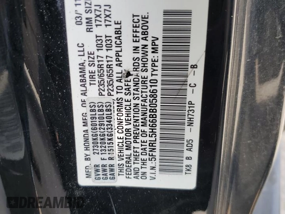 2011 Honda Odyssey EX-L with VIN 5FNRL5H66BB058610, listed as a Copart auction lot 54444455 with 268,001 mi miles and Clean Title. Bid and sale history available at carsss.com. Image 13.