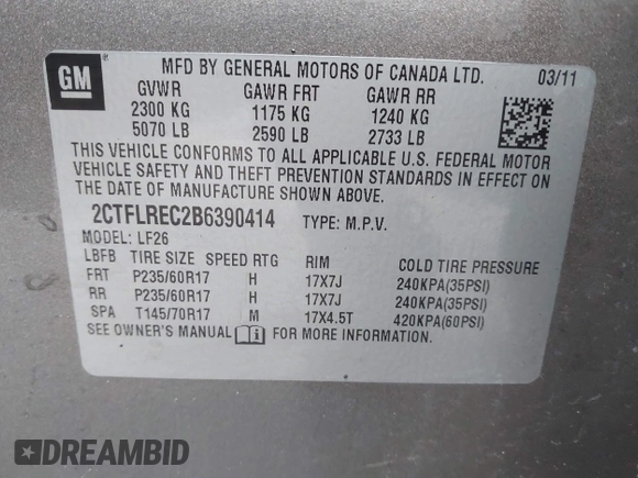 2011 GMC Terrain SLE-1 с VIN 2CTFLREC2B6390414, выставлен на аукционе IAAI как лот 41898692 с пробегом 150 130 миль миль и . История ставок и продаж доступна на DreamBid. Изображение 9.