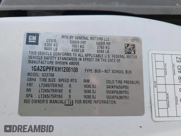 2017 Chevrolet Express Passenger LT z VIN 1GAZGPFFXH1206108, wystawiony jako IAAI lot #41758750 z przebiegiem 320 138 mil mil oraz . Historia ofert i sprzedaży dostępna na DreamBid. Obrazek 9.