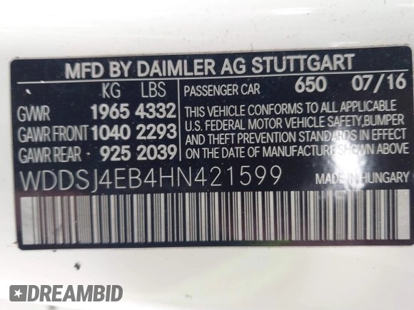 2017 Mercedes-Benz CLA 250 z VIN WDDSJ4EB4HN421599, wystawiony jako IAAI lot #41642682 z przebiegiem 104 242 mil mil oraz . Historia ofert i sprzedaży dostępna na DreamBid. Obrazek 9.