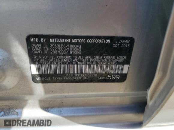 2016 Mitsubishi Lancer ES with VIN JA32U2FU3GU002538, listed as a Copart auction lot 70475804 with 95,654 mi miles and Salvage Title. Bid and sale history available at carsss.com. Image 12.