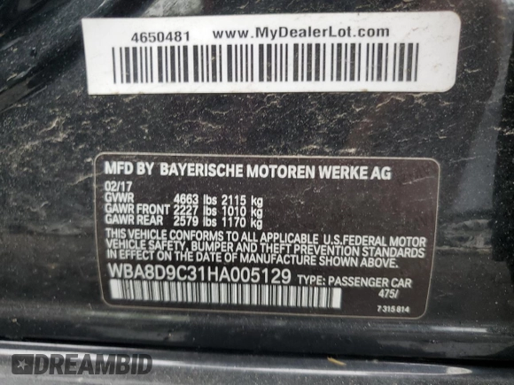 2017 BMW 3 Series 330i xDrive z VIN WBA8D9C31HA005129, wystawiony jako Copart lot #58385565 z przebiegiem 91 256 mil mil oraz Szkoda całkowita • Salvage title. Historia ofert i sprzedaży dostępna na DreamBid. Obrazek 12.