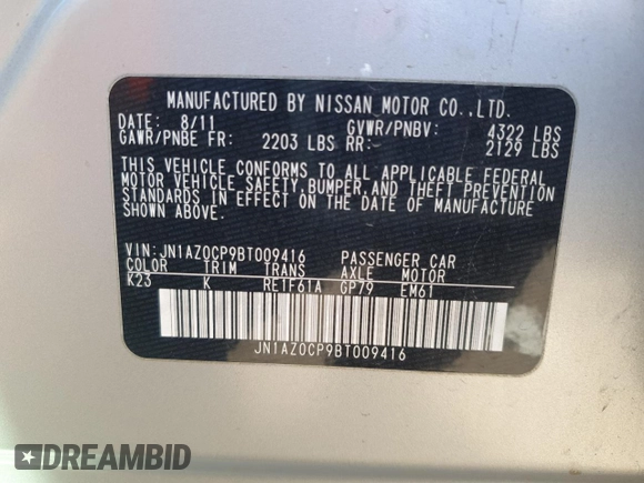 2011 Nissan LEAF SL-e with VIN JN1AZ0CP9BT009416, listed as a Copart auction lot 53686205 with 59,763 mi miles and Clean Title. Bid and sale history available at carsss.com. Image 12.