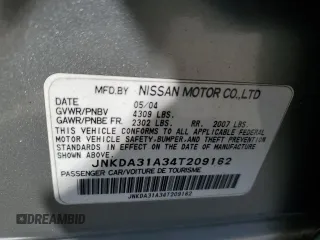 2004 Infiniti I35 with VIN JNKDA31A34T209162, listed as a Copart auction lot 51990084 with 127,039 mi miles and Non Repairable. Bid and sale history available at carsss.com. Image 12.