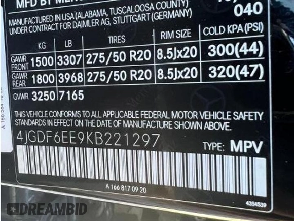 2019 Mercedes-Benz GLS with VIN 4JGDF6EE9KB221297, listed as a Copart auction lot 74032613 with 60,922 mi miles. Bid and sale history available at carsss.com. Image 10.