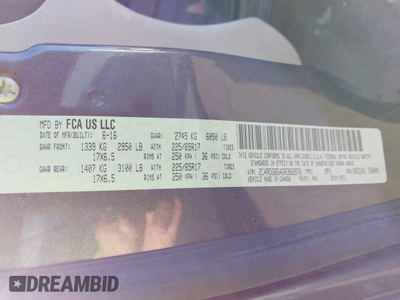 2016 Dodge Grand Caravan SE with VIN 2C4RDGBG4GR382970, listed as a IAAI auction lot 41215666 with 93,534 mi miles and . Bid and sale history available at DreamBid. Image 9.