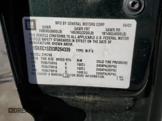 2003 GMC Yukon SLT with VIN 1GKEC13Z63R264339, listed as a Copart auction lot 46139455 with 341,649 mi miles and Salvage Title. Bid and sale history available at carsss.com. Image 15.