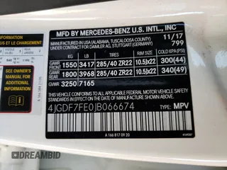 2018 Mercedes-Benz GLS with VIN 4JGDF7FE0JB066674, listed as a Copart auction lot 72204182 with 0 mi miles. Bid and sale history available at carsss.com. Image 13.