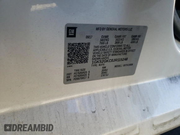 2018 GMC Yukon XL SLT with VIN 1GKS2GKC0JR115248, listed as a Copart auction lot 86700174 with 88,222 mi miles and Salvage Title. Bid and sale history available at carsss.com. Image 15.