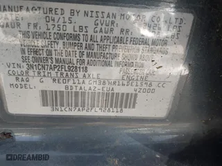 2015 Nissan Versa SV with VIN 3N1CN7AP2FL928118, listed as a IAAI auction lot 41724808 with 173,808 mi miles. Bid and sale history available at carsss.com. Image 9.