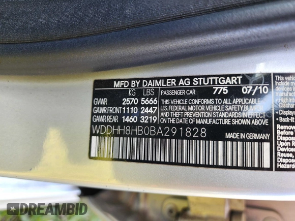 2011 Mercedes-Benz E 350 Luxury with VIN WDDHH8HB0BA291828, listed as a Copart auction lot 53397705 with 132,902 mi miles and Clean Title. Bid and sale history available at DreamBid. Image 10.