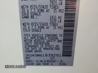 2020 Nissan Pathfinder Platinum with VIN 5N1DR2DMXLC639291, listed as a Copart auction lot 61467715 with 97,949 mi miles and Salvage title. Bid and sale history available at DreamBid. Image 14.