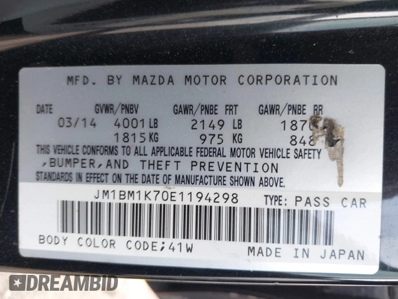 2014 Mazda 3 i Sport with VIN JM1BM1K70E1194298, listed as a IAAI auction lot 42048040 with 232,972 mi miles and . Bid and sale history available at carsss.com. Image 9.