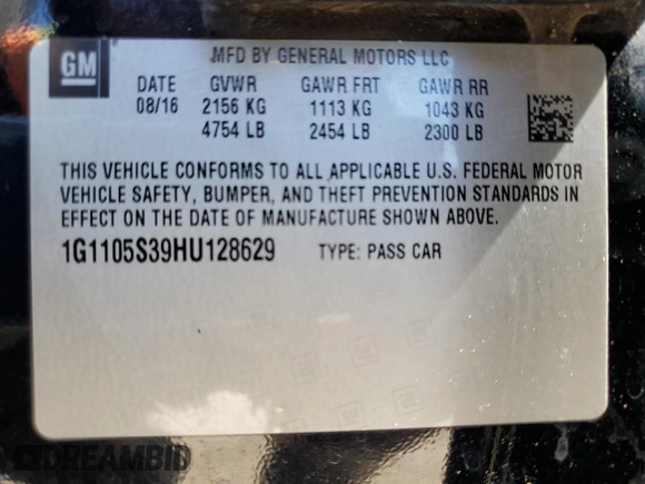 2017 Chevrolet Impala LT with VIN 1G1105S39HU128629, listed as a Copart auction lot 56636595 with 97,178 mi miles and Salvage Title. Bid and sale history available at DreamBid. Image 13.